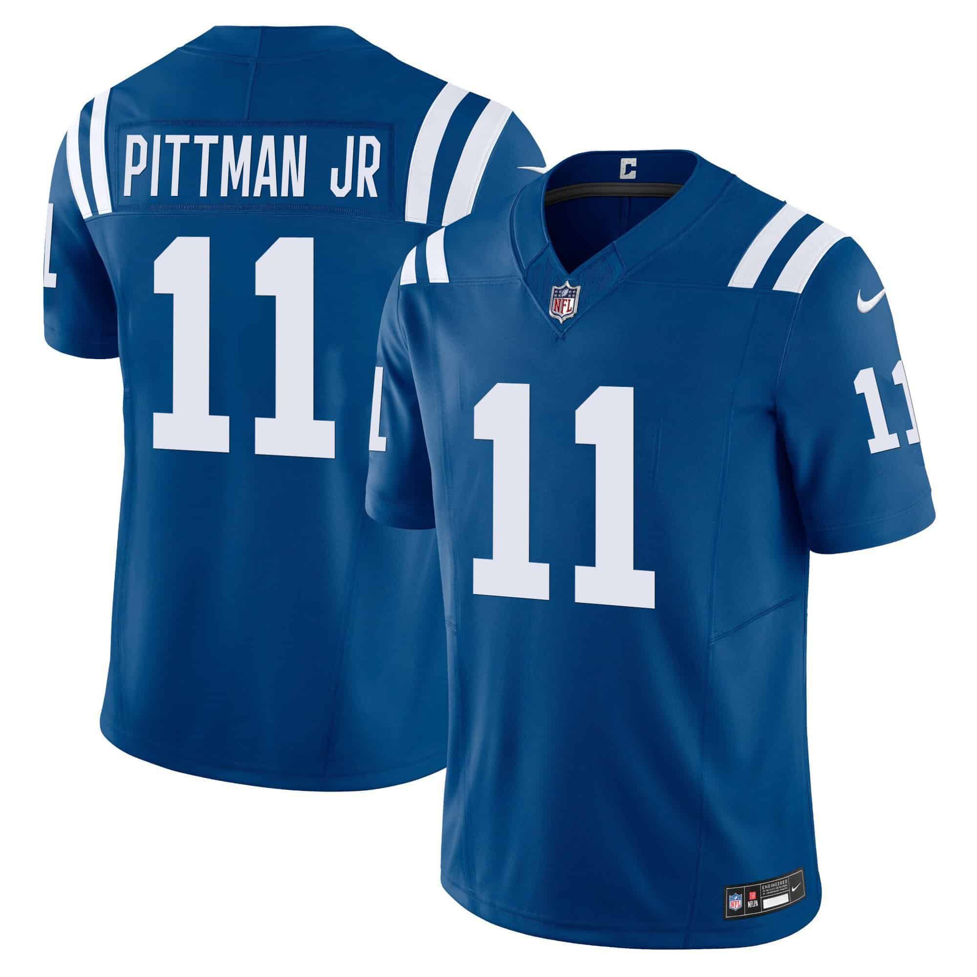Men Indianapolis Colts #11 Pittman jr Blue 2024 Nike Vapor Limited NFL Jersey style 1